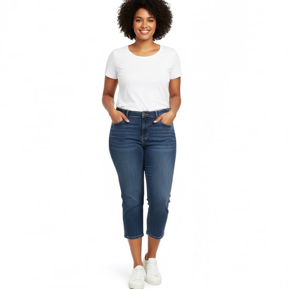 Lane Bryant Denim Medium Wash Stretch Cropped with Whiskering High Waist Size 16 - Picture 1 of 12